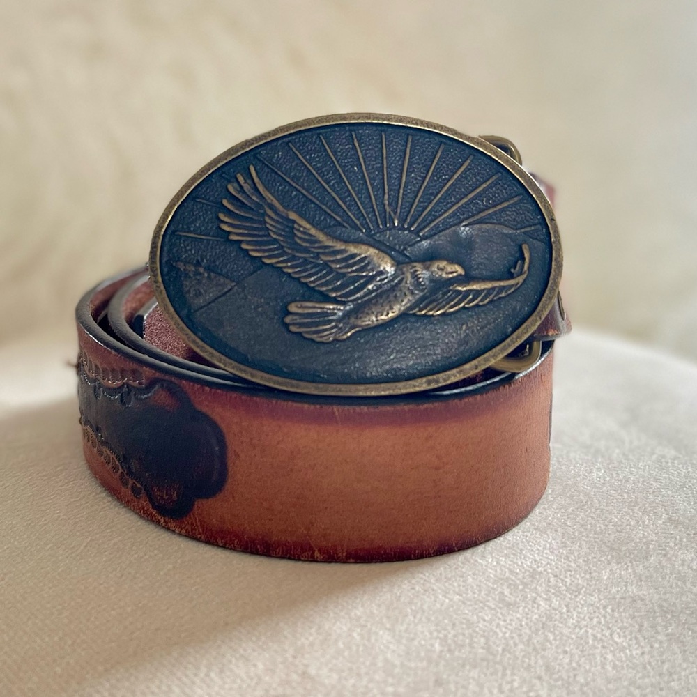 VINTAGE - Genuine Leather Belt + Brass Buckle